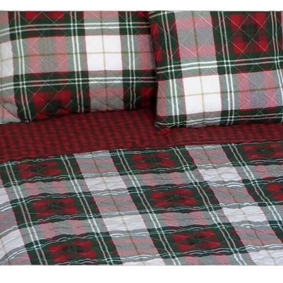 Home Reflections NEW Reversible Holiday Plaid Quilt Sham Pillow Set Full Double - Picture 4 of 13